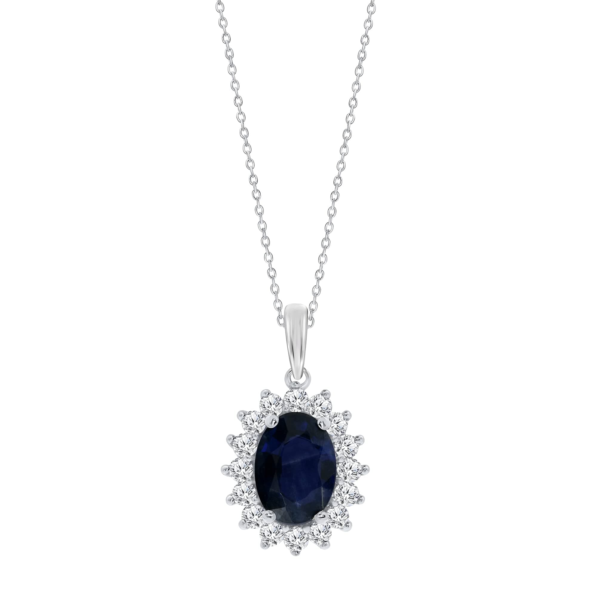 Elmas JewelryElmas 1/4CT Round White Diamond Synthetic Blue Sapphire/Ruby/Emerald 925 Sterling Silver Gemstone Pendant Necklace for Women