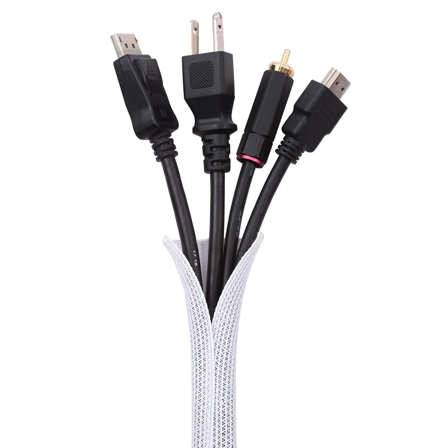 Keco 10ft – 1 inch Cable Management Sleeve Wire Loom Cord Protector – Self Wrap Cable Sleeve Split Sleeving Cord Organizer for TV Computer Automotive Office Home Entertainment – White