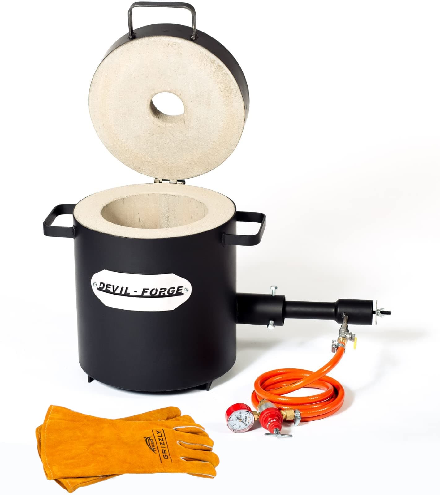 DEVIL-FORGE Gas Metal Melting Furnace FB2M - 10Kg Propane Forge, 1 DFC Burner (180.000 BTU), Foundry, Jewelers, Metalsmiths, Refiners 2642°F / 1450°C Brass, Copper, Bronze, Silver, etc. PREMIUM