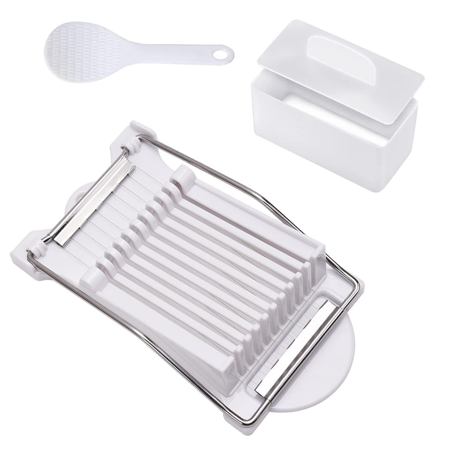 WSNB Luncheon Meat Slicer with Spam Musubi Die Press (Non-Stick), Egg Slicer Kit Sushi Rice Ball Dies, Sushi Making Kit Luncheon Meat Hot Dog Slicer for Kitchen, Restaurant, Home