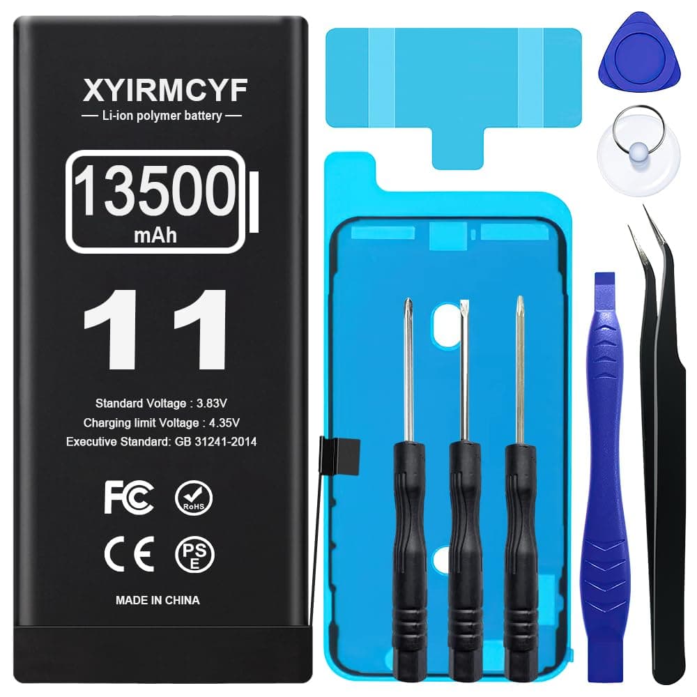 XYIRMCYF 13500mAh Super Capacity Battery Compatible with iPhone 11, 0 Cycle Li-Polymer Replacement Battery for iPhone 11, with Professional Repair Tool Kit