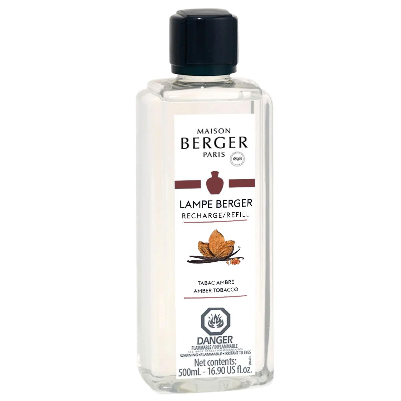 MAISON BERGER Amber Tobacco Lampe Berger Refill, 500 ml (16.9 fl oz), Odor-Neutralizing Home Fragrance Oil Lamps, Black Pepper, Apple, Patchouli, Cedarwood, Amber, Made in France