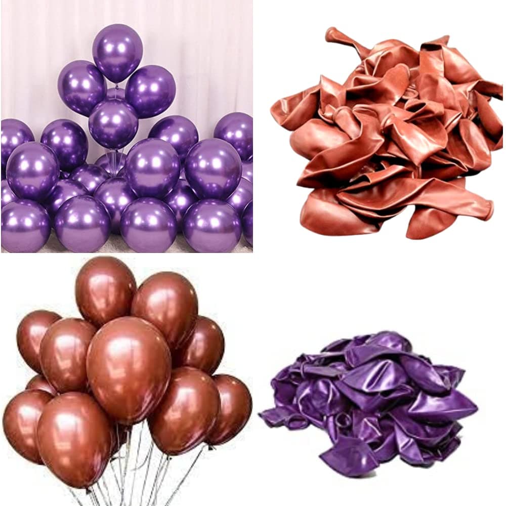 10 Inch Metallic Rubber ( Purple + Brown - Pack of 50) Balloons for Birthday Decoration/ Anniversary Party Decoration