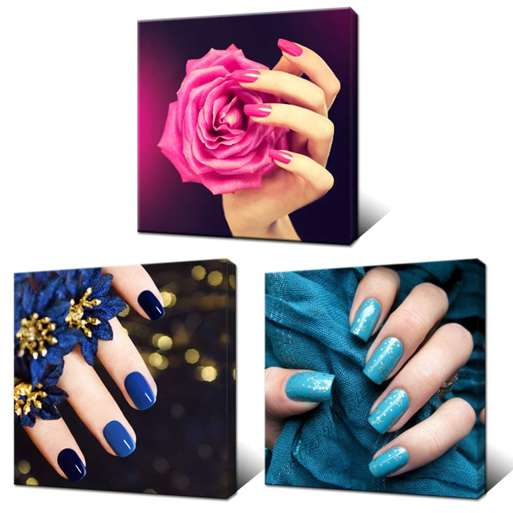 Innopics3 Piece Fashion Woman Canvas Prints Nail Art Beauty Salon Hand Spa Canvas Painting Bathroom Bedroom Modern Decor Makeup and Manicure Picture Poster Stretched Ready to Hang 12x12inchx3pcs