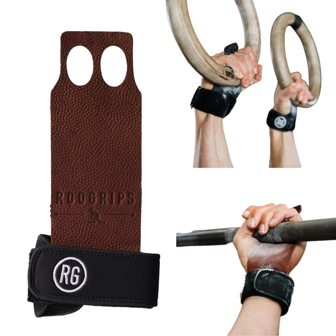2 Finger Premium Leather Hand Grips for Gymnastic Bars, Cross Training, Gym & Home Workouts, Pull Up Bars & Weightlifting - The Most Durable Palm Guard from Rips and Blisters