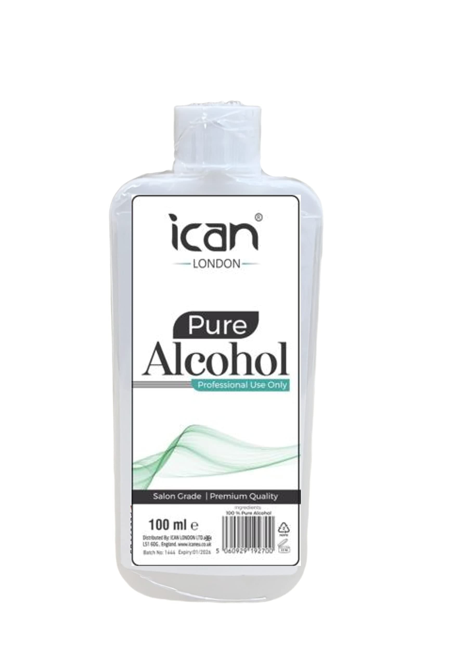 100% Pure Alcohol For Nail Gel Polish Prep & Wipe Residue Cleanser, Disinfectant 100ml