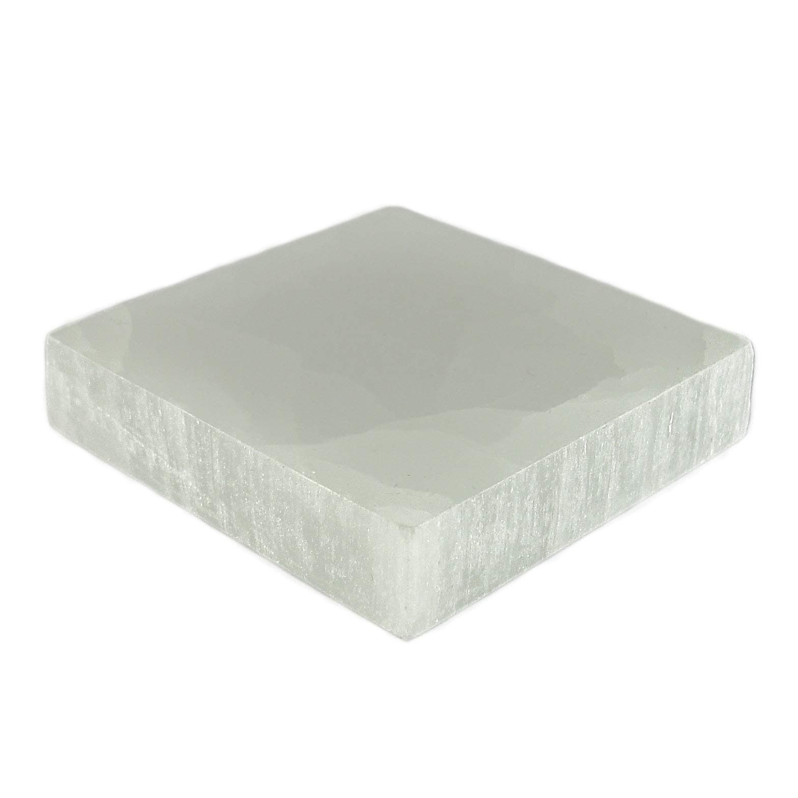 2" Satin Spar Selenite Square Crystal Charging Plate with Description Card