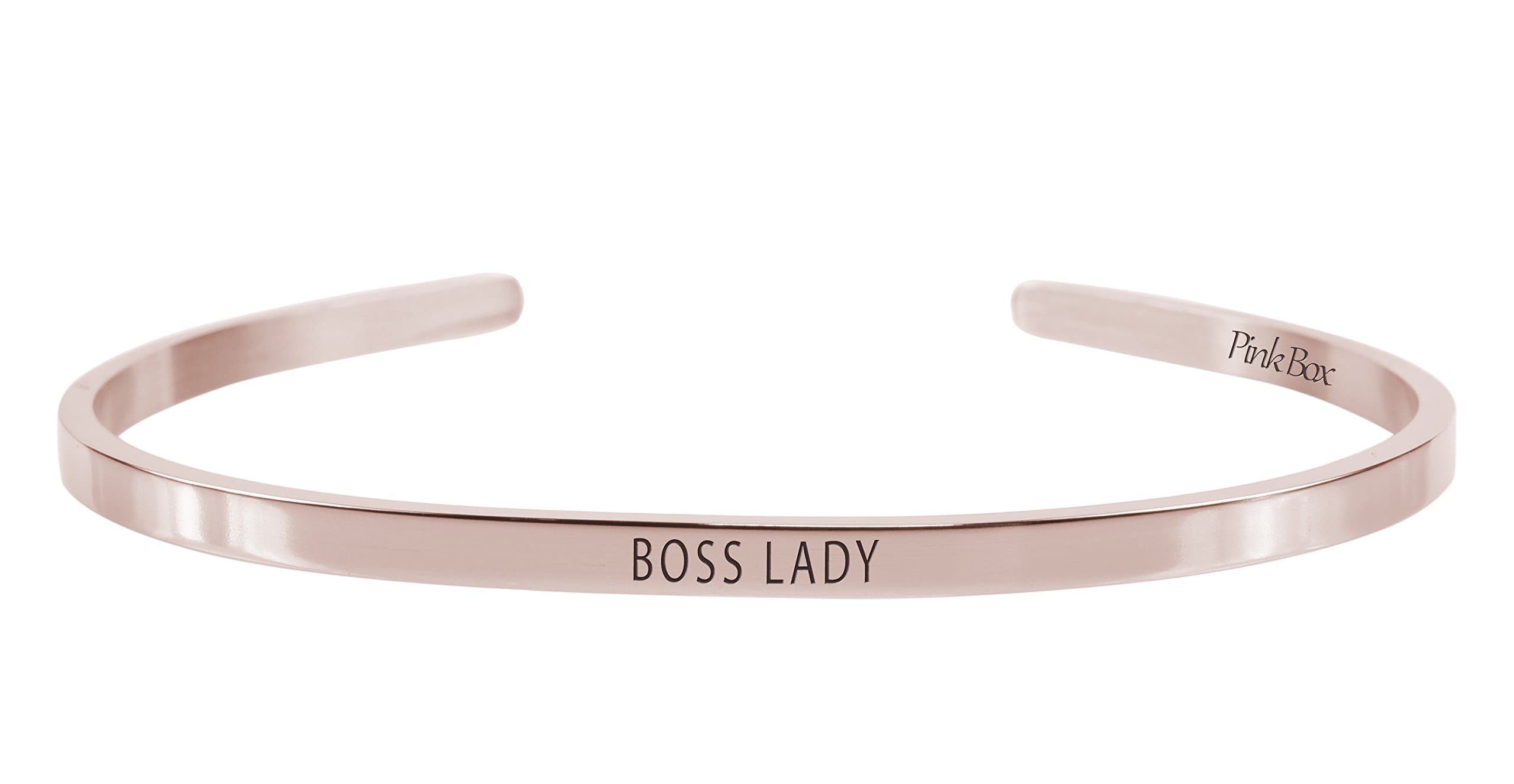 Pink Box 3mm Solid Stainless Steel Cuff Bracelet - BOSS LADY (ROSE GOLD)