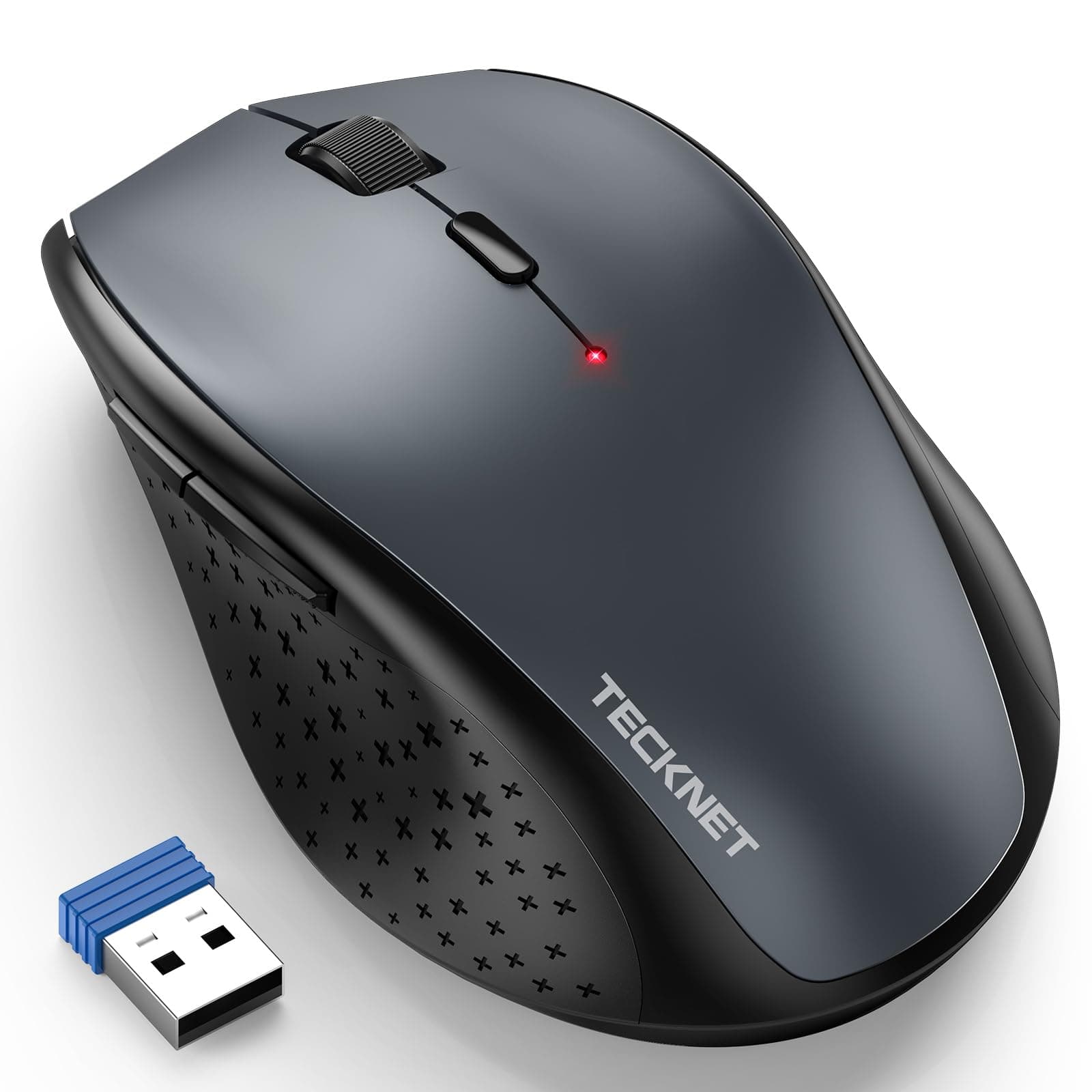 TECKNET Wireless Mouse, 2.4G USB Computer Mouse with 6-Level Adjustable 4800 DPI, Silent Quiet Click，30 Months Battery, Ergonomic Grips, 6 Buttons Portable for PC, Chromebook, Mac - Grey