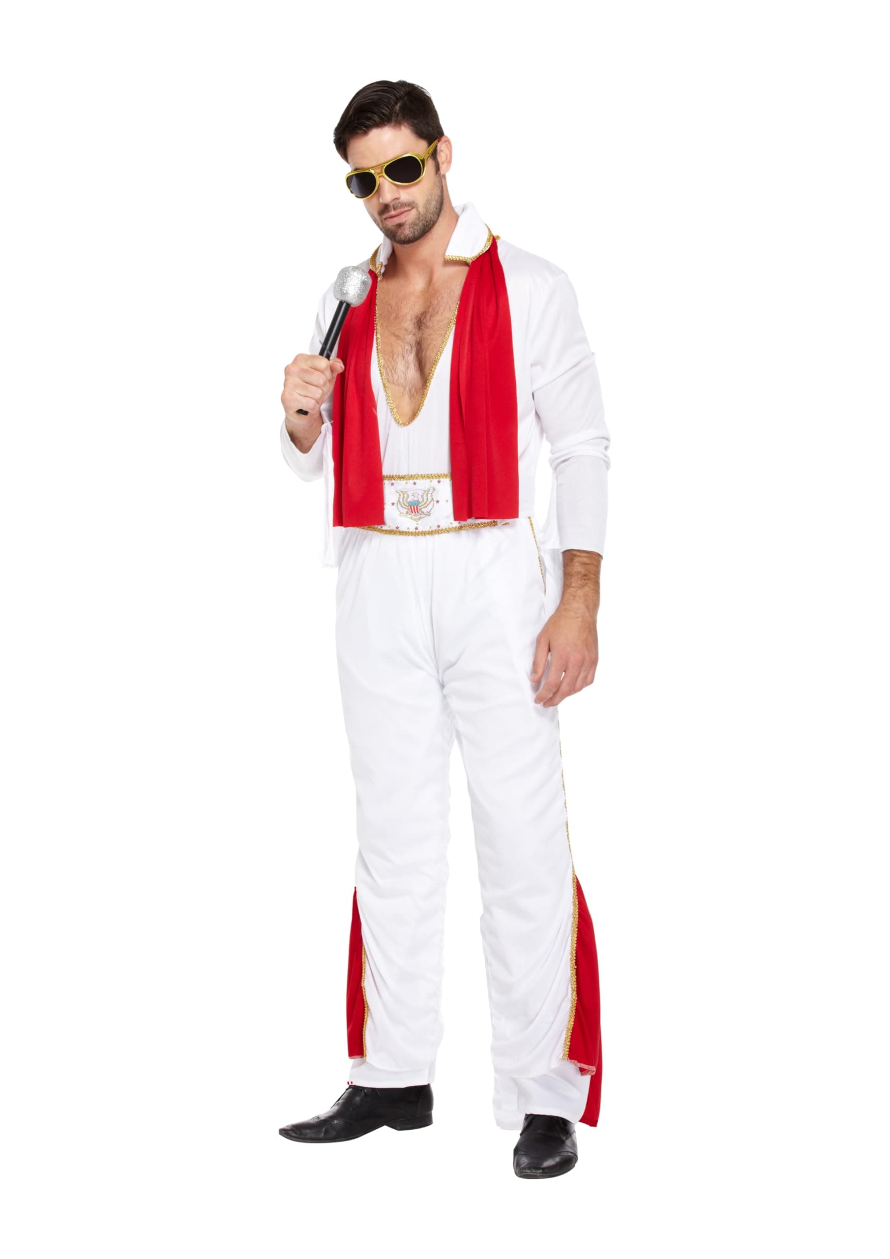 HENBRANDT Rockstar Adult Fancy Dress Costume - Classic White & Red Jumpsuit Authentic 70s Music Icon Outfit Retro Performance Party Accessory Rockstar Costume