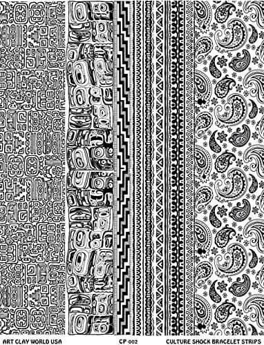 Culture Shock Full Length Low Relief Texture Sheet, 10in x 2in Each of Mayan Ruins, Northwest Native, Woven Cloth, and Paisley.