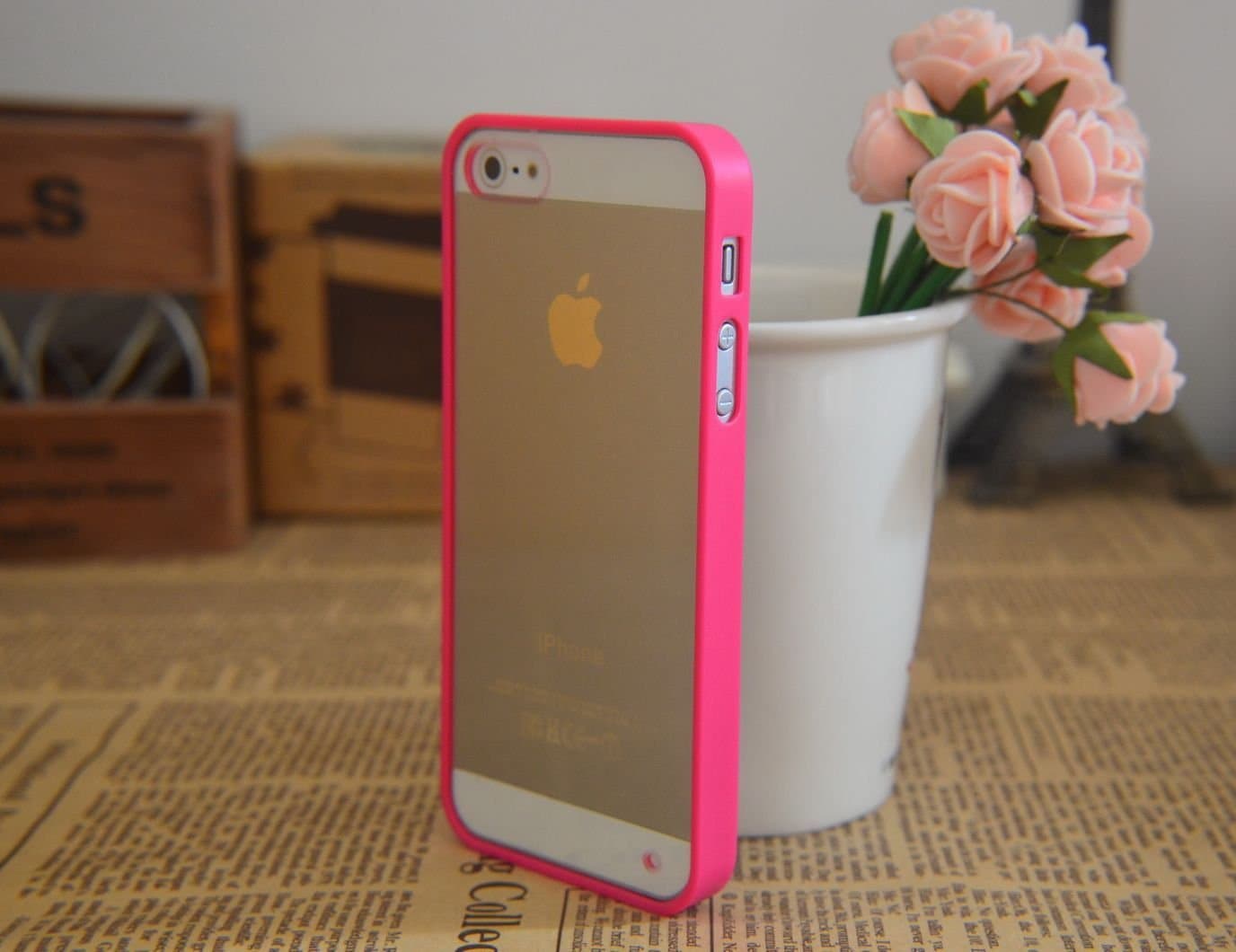 Hot Pink Lovely Soft Trim High Clear Back Hard Cover Bumper Case for iPhone 5 5G