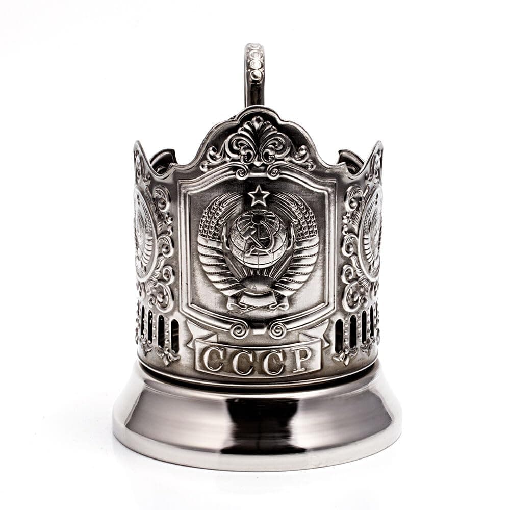 Hengulus USSR Coat of Arms Classic Russian Tea Glass Metal Holder/Podstakannik for Hot or Cold Liquids