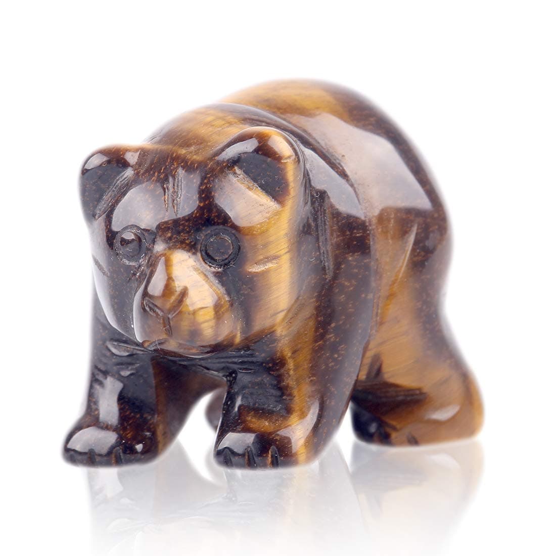 Natural Beads Semi Stone Carved Bear Yellow Tiger Eye Statue Chakra Healing Reiki Small Crafts (Yellow Tiger Eye)