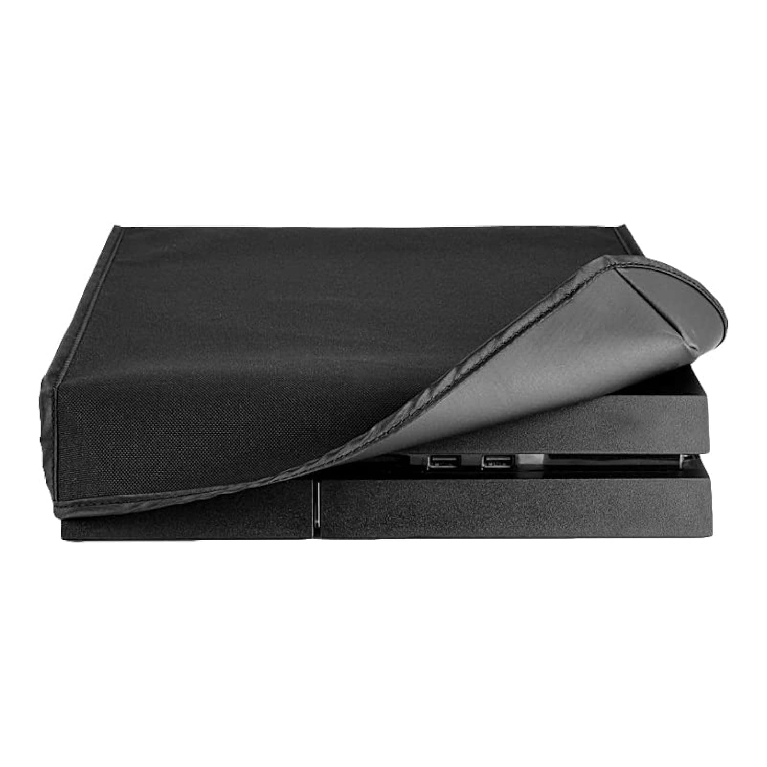 Black Horizontal Dust Cover for PS4 Console Custom Designed Double Layer Soft Neat Lining Waterproof Dustproof Precision Cut Easy Access Cable Port