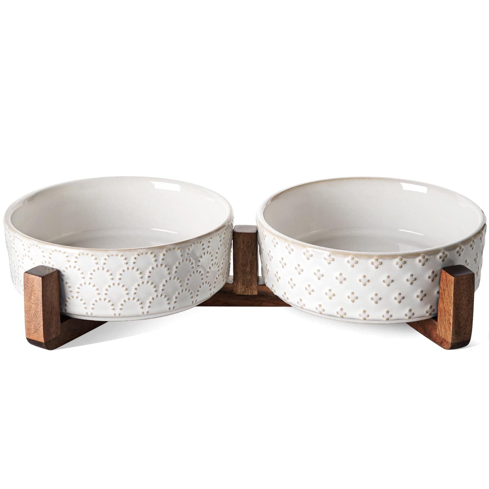 Dog Bowls Small Breed,Dog Bowl Set with Acacia Wood Stand,1.5 Cups Food and Water Bowl for Small Dogs and Cats, Weighted Dog Dishes, Pet Bowls