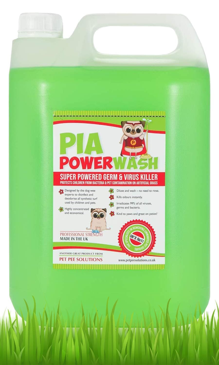 PIA Power Wash 5ltr Bottle, Artificial Grass Cleaner for your Garden. Spray on Astro Turf Cleaner and Disinfectant for Fake Grass. Pet and Dog Urine Odour Remover for Artificial Turf in your Garden.