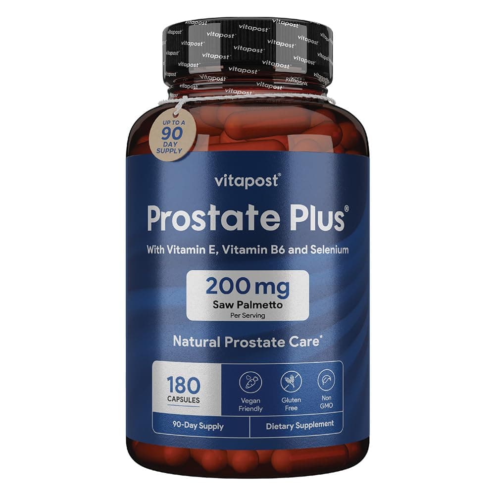 Prostate Plus Natural Prostate Care and Urinary Health Supplement for Men Enriched with Saw Palmetto, Vitamin B6, Vitamin E, Selenium and Zinc. 180 Capsules