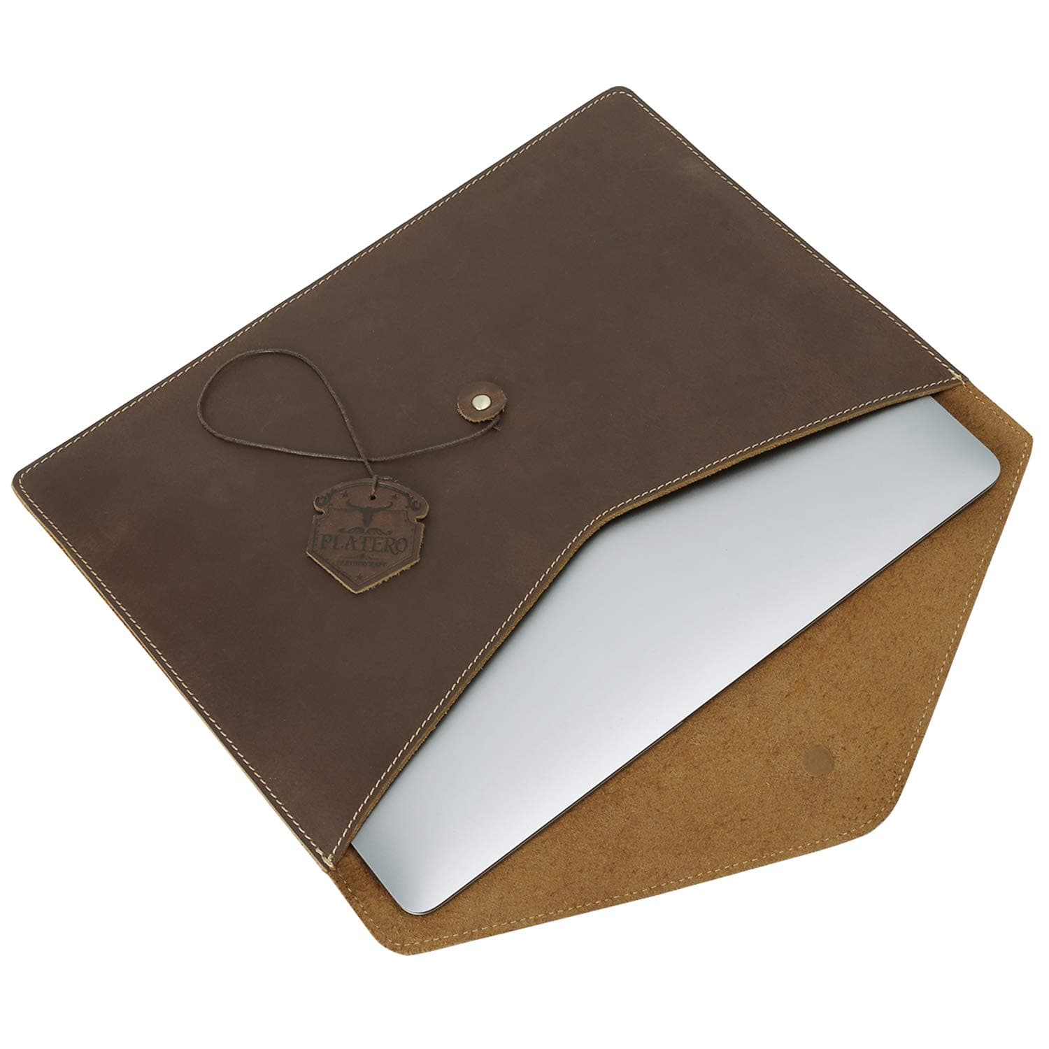 Platero Genuine Leather Laptop Sleeve Compatible with 13" MacBook Air/Pro, Retro Vintage Slim Sleeve Bag, Dark Brown