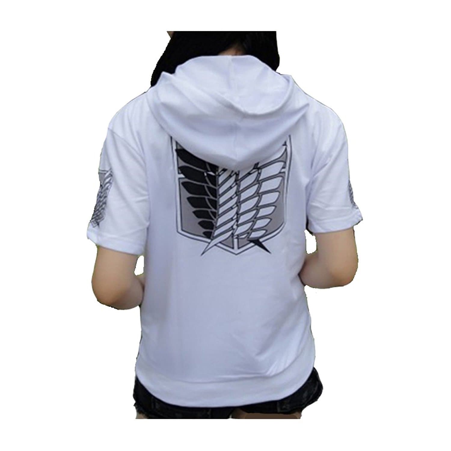 Attack on Titan Shingeki Kyojin Cosplay Hoodie Short Sleeves Sweater (M) White