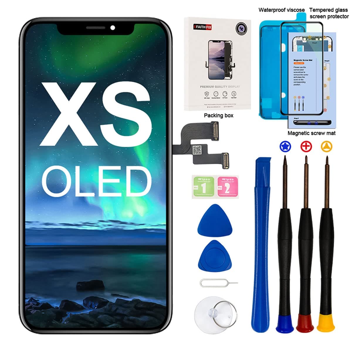 for iPhone Xs OLED Screen Replacement [NOT LCD] 5.8 inch Display Digitizer 3D Touch Screen Full Assembly with Repair Tool Kit Waterproof Adhesive Tempered Glass A1920/A2097/A2098/A2099/A2100