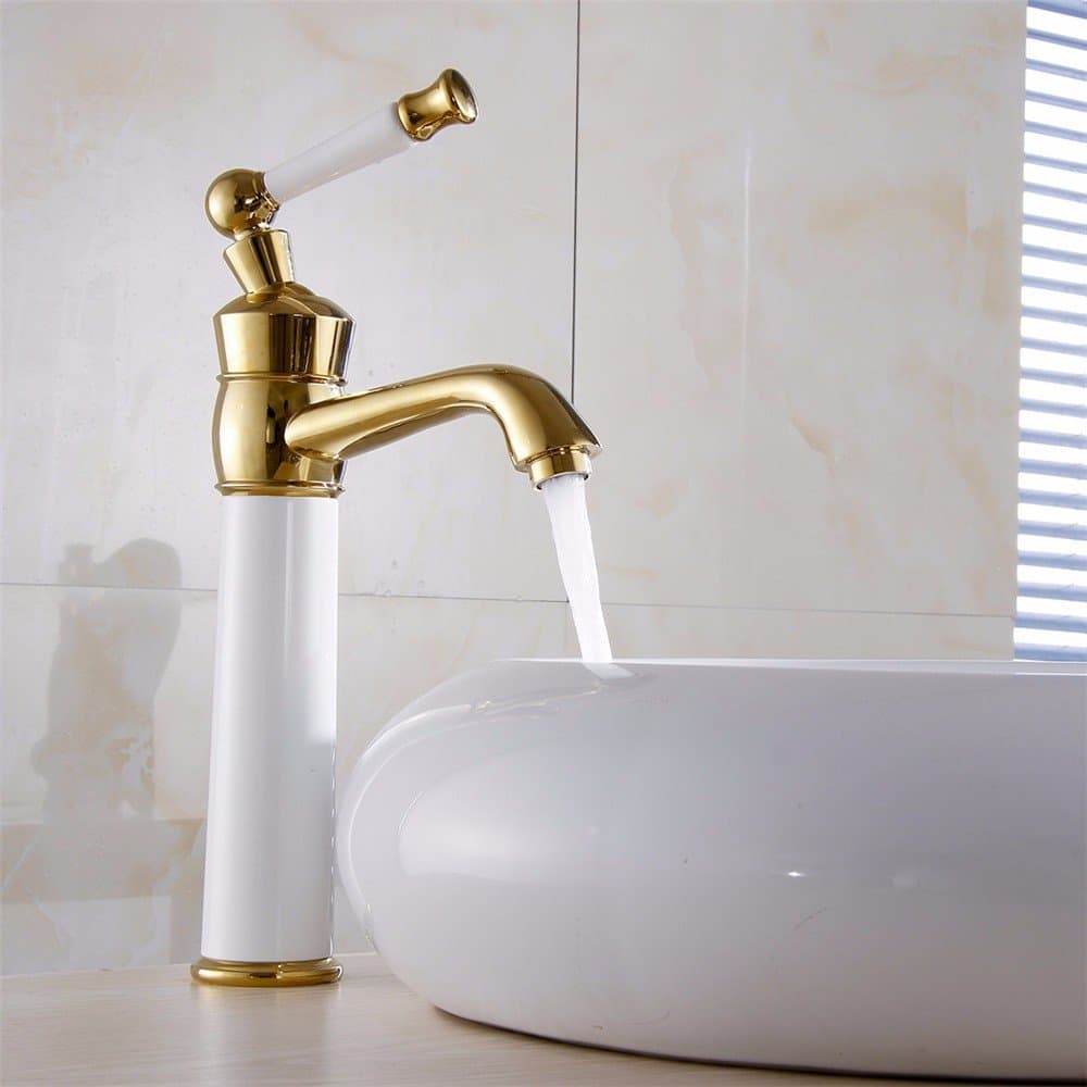 Bathroom Sink Faucet Basin//Mixer Tap/Basin Mixer Tap/Lavatory Faucets/Bathroom Sink Faucet/Sink Faucet All Copper Gold Paint Bath, Basin Taps, Pagoda Type White Bench Top Taps, Hot And Cold Taps