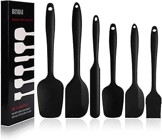 Silicone Spatula Set - Black 6 Piece Non - Stick Rubber Spatula with Stainless Steel Core - Heat-Resistant Kitchen Utensils Set for Cooking, Baking and Mixing