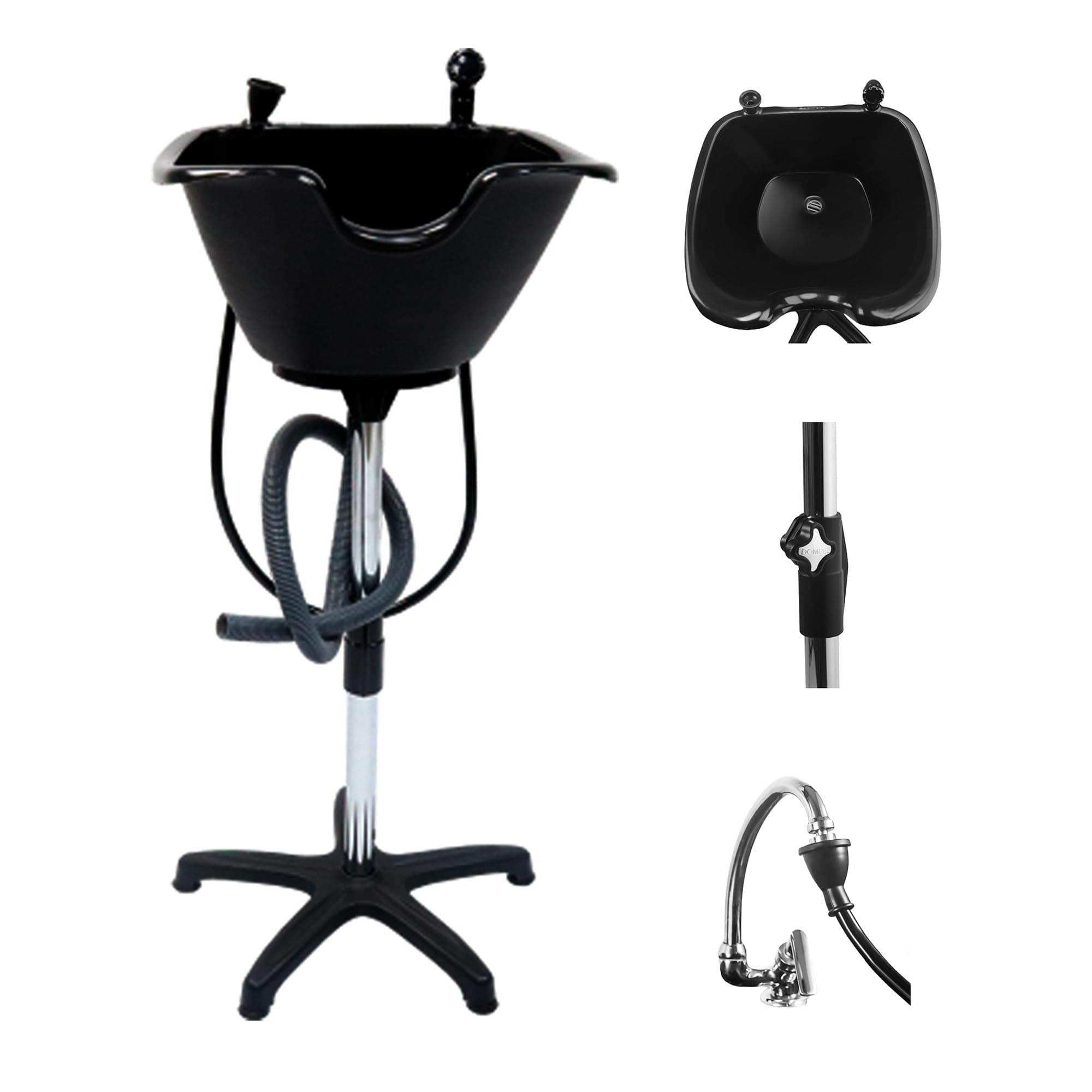 Dompel Portable Shampoo Bowl – Washing Unit & Hair Sink for Salons, Home Care, Seniors & Disabled – Chrome Steel Structure, Adjustable Height, 22L Capacity