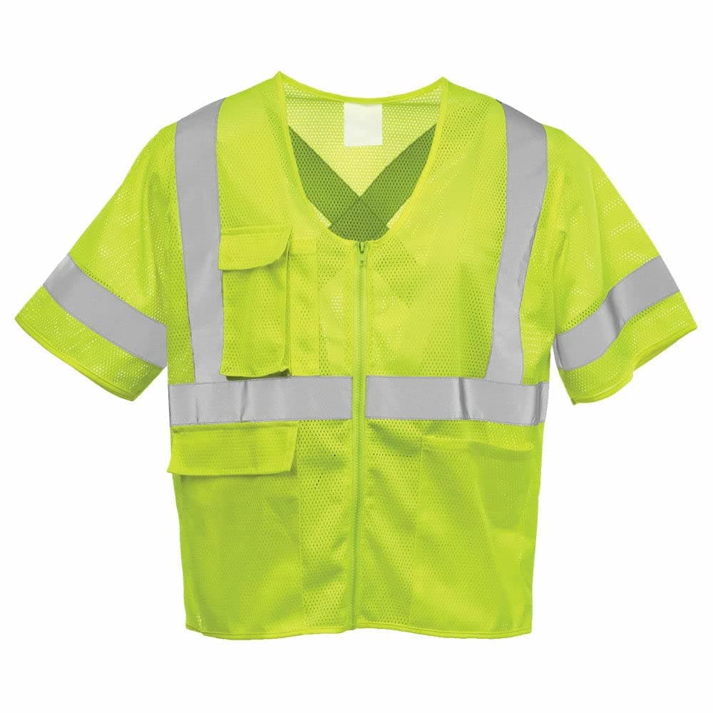 J. J. Keller & Associates, Inc. High Visibility Safety Vest, Short Sleeve, Zipper, Type R Class 3, Lime, SAFEGEAR
