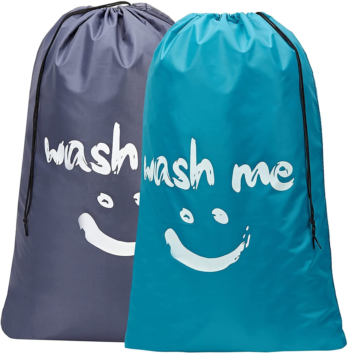 Rubik Wash Me Laundry Bag, 2 Pack Extra Large 100x69cm Machine Washable Travel Dirty Clothes Storage Organizer Basket Drawstring Closure (Blue/Grey)