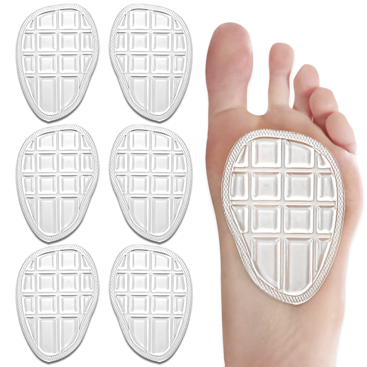 Svowin Ball of Foot Cushions, Metatarsal Pads, Forefoot Pads, Anti Slip Shoe Inserts for Open Toe Shoe, Shoe Pads Heel Pads for Stop Feet from Sliding Forward- 3 Pairs (Clear)