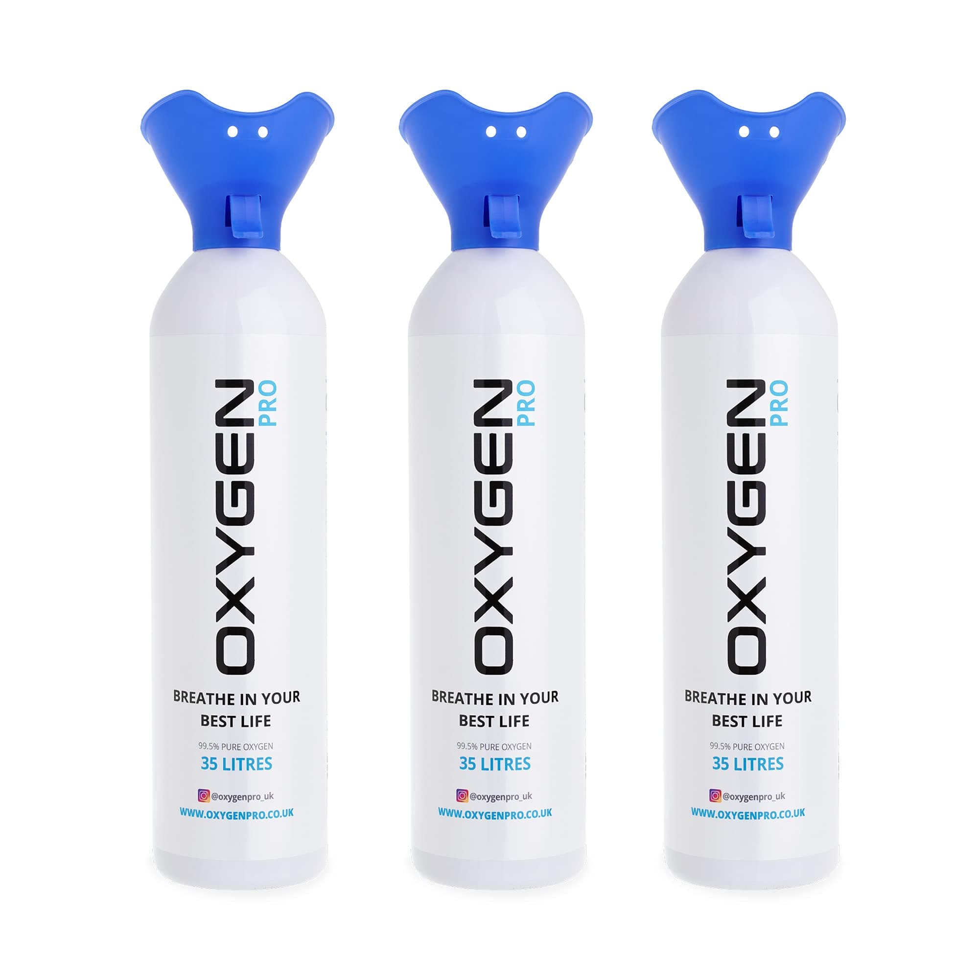 Oxygen Pro Canister with Inhaler Cup - 3 x 35 litres of 99.5% Pure Oxygen Cylinder - Patented Compact Compression Tech - Improves Concentration, Performance, Recovery – Sport, Study & Travel