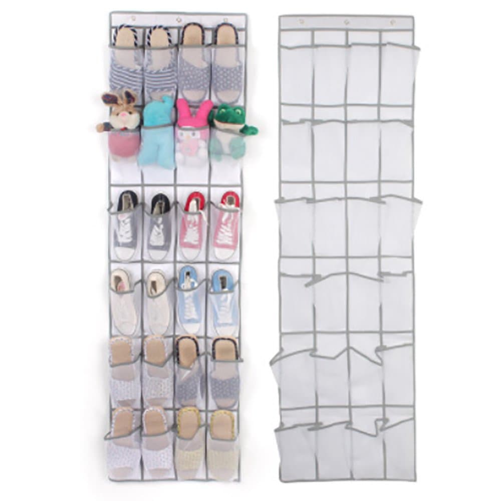 Rerii Over the Door Shoe Rack, Hanging Shoe Organizer, Shoe Holder, Shoe Rack Organizer for Door with 24 Large Mesh Pocket, 3 Stainless Steel Hook