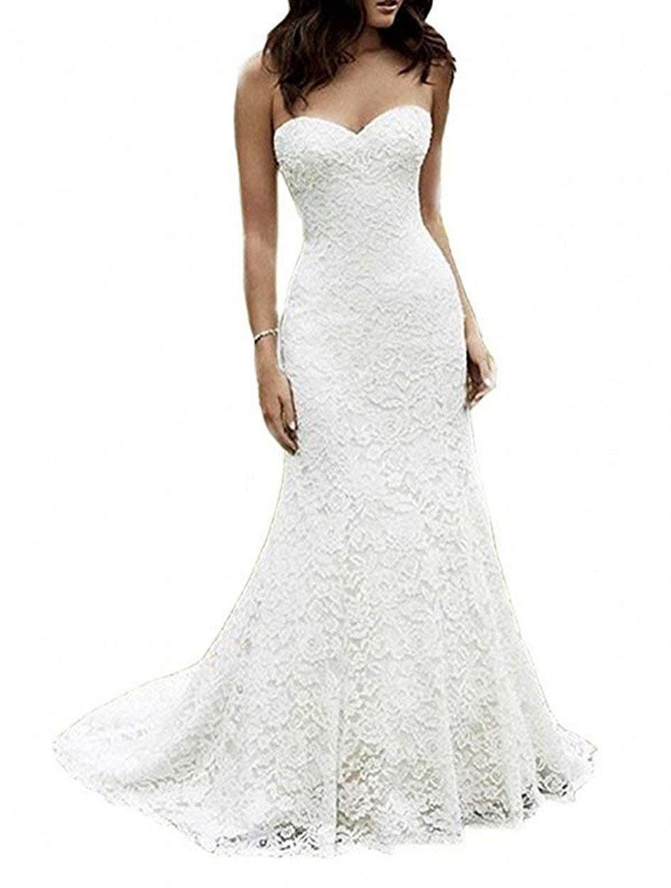 Eldecey Women's Lace Beach Wedding Dress Long Boho Floor Length Bridal Gown