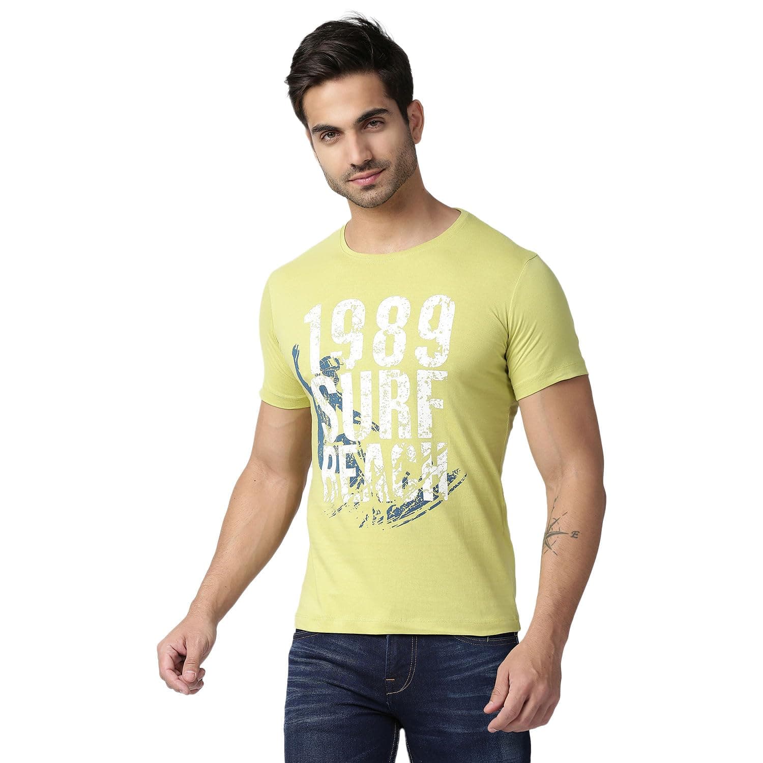 KILLER Men's Fashion Cotton Blendedround Neck H/S Solid Dyed Without Pocket Green T-Shirts