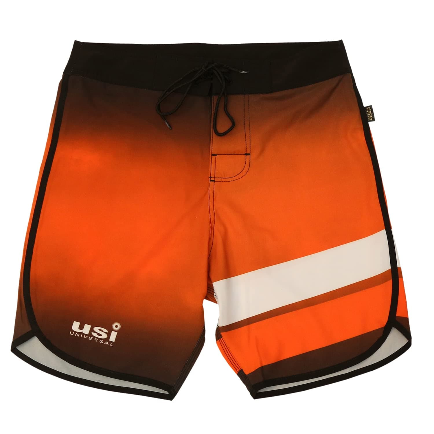 411PS Men's Sublimated Physique Board Shorts, Fitness Shorts, Polyester Elastane Construction, Hook & Loop Fly with Drawstring Closure, 1 Back Pocket (Color: Orange)
