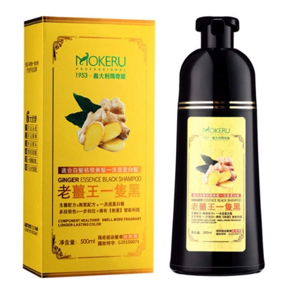 Mokeru Hair Dyeing Shampoo with Ginger Essence (Black, 500ml)