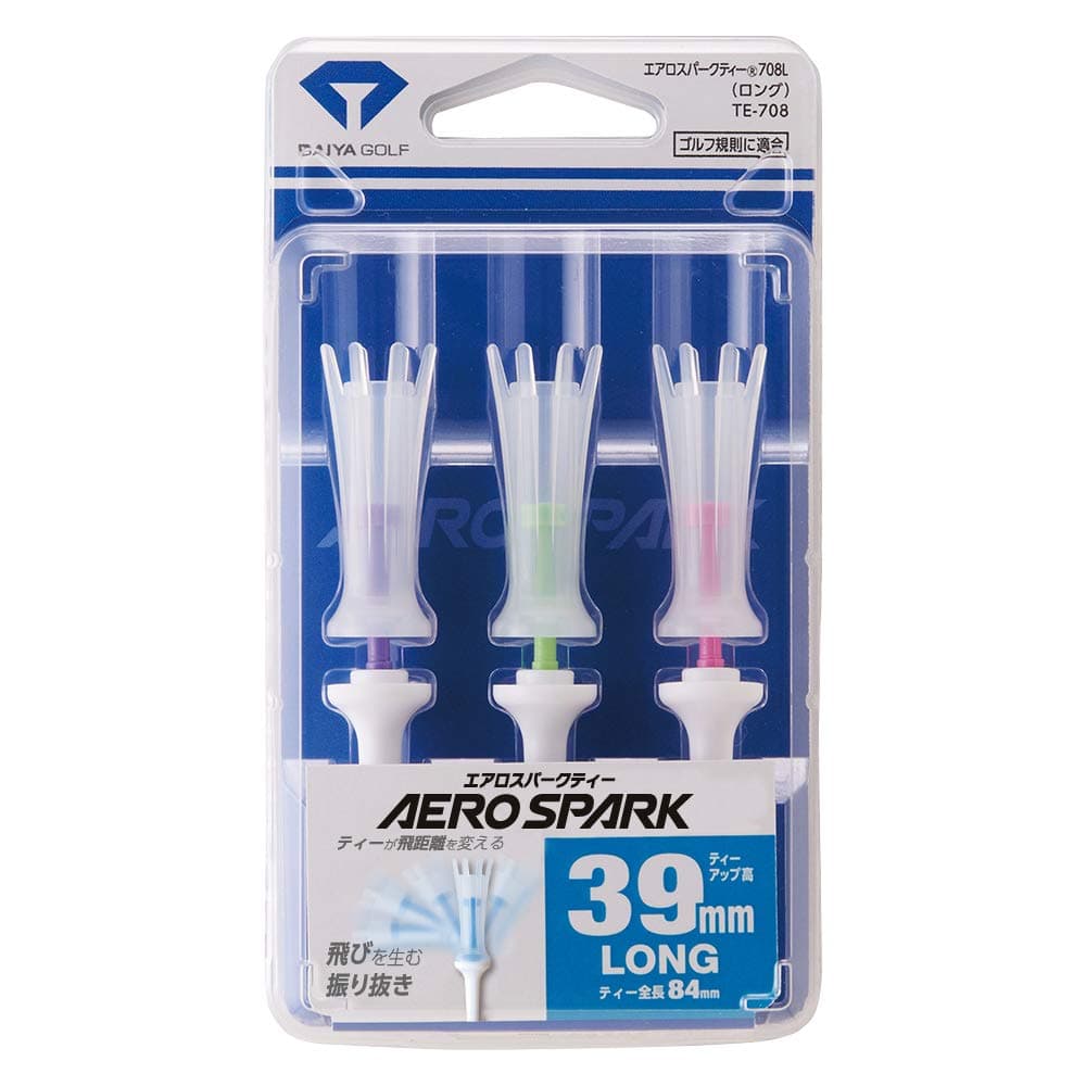 ダイヤゴルフ(DAIYA GOLF)ゴルフティー エアロスパークティー ロング 360度首振り機能 飛距離アップに繋がる ティーアップ高39mm ゴルフ規則適合 初心者 日本製 3本入