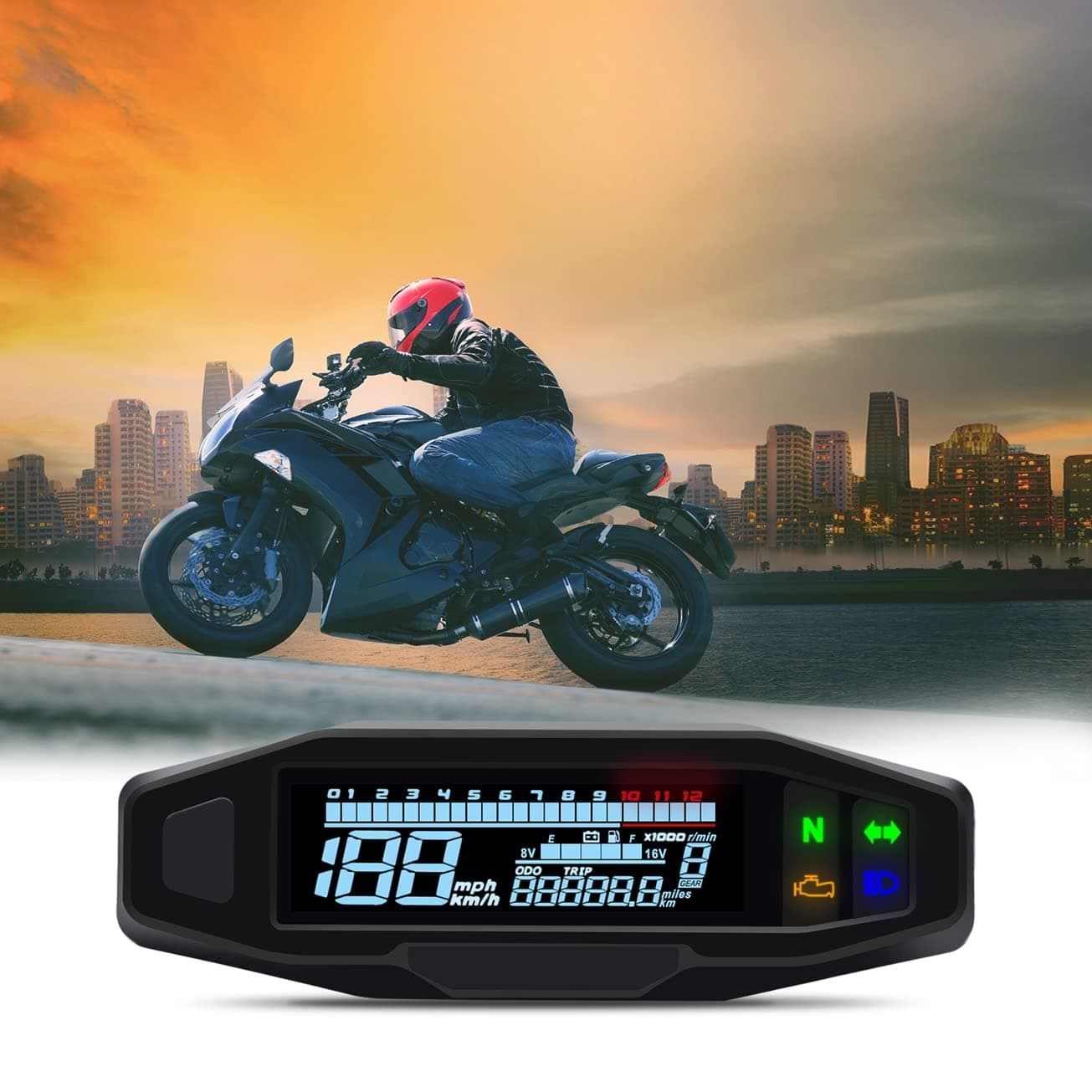 KAOLALI Digital Speedometer RPM Motorcycle Speedometer Tachometer Gauge Motorcycle LCD Digital Tachometer Universal Digital Motorcycle Meter Carburetor Odometer Meter