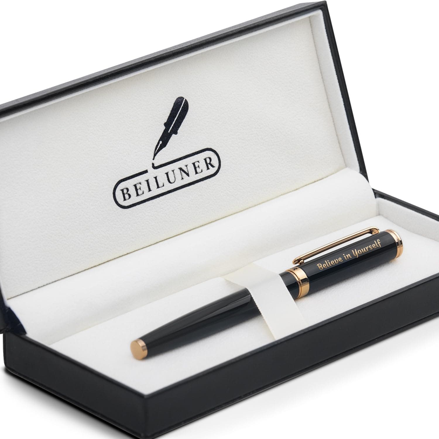 BEILUNER Black Fancy Rollerball Pen Set,Inspirational gift for Men & Women,Stunning 24K Gold Trim, Schneider Ink Refill,Employee Appreciation Gifts,Nice Pen,Teacher Pens,Office Gifts for Coworkers
