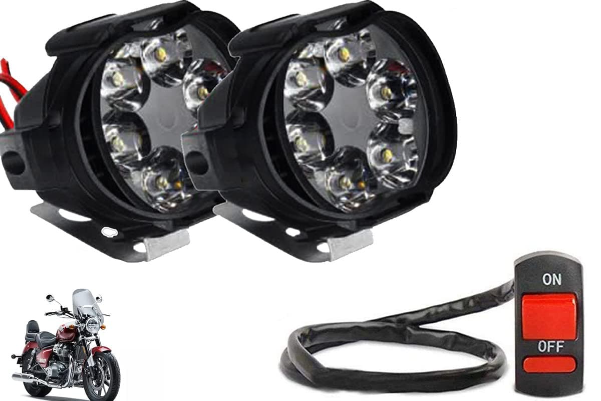Smarter Ride Waterproof Original High Power 6 Led Fog Light Compatible with Off-Roading & Highway Driving Compatible with Royal Enfield Super Meteor 650 (Pack of 2 Light with on/off Switch)