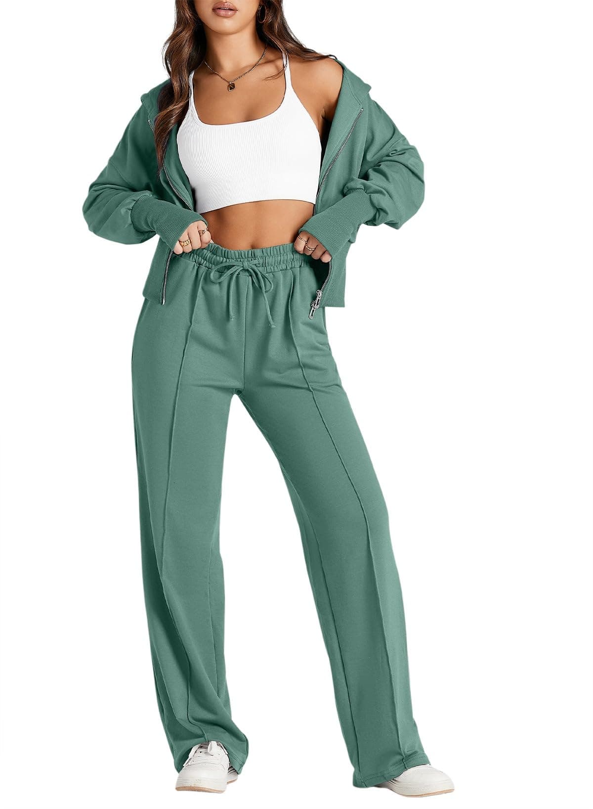 HerseasWomens 2 Piece Casual Outfit Workout Hoodie Sweatsuits with Sweatpant Travel Airport Track Suits Lounge Sets