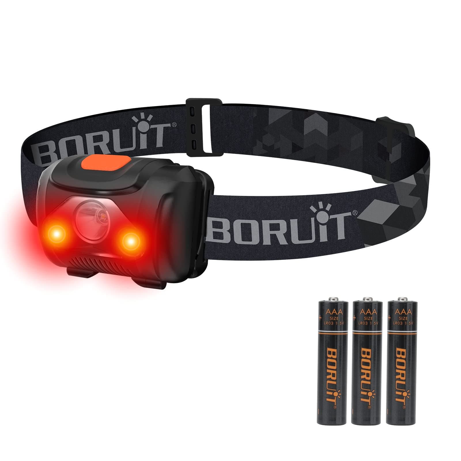 BORUIT H09 LED Head Torch, Super Bright Red White Light Headlamp, 4 Modes IPX4 Waterproof AAA Battery Headtorch for Kids Adult Running Camping Hiking Hunting Fishing Jogging Headlight