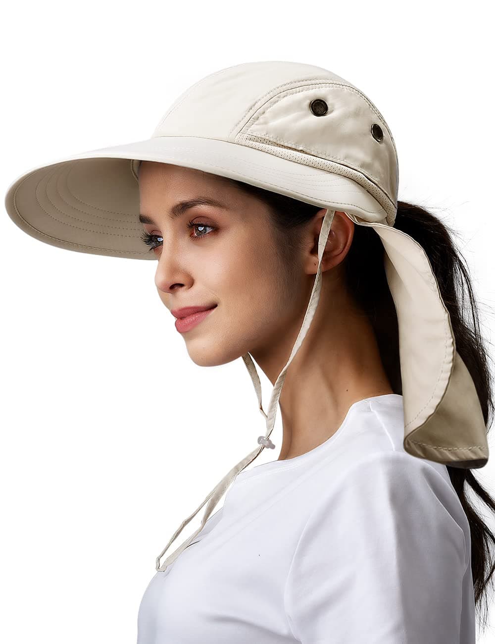 Camptrace Wide Brim UPF 50+ Hiking Fishing Gardening Hat with Neck Flap Sun Protection Outdoor Safari Hats for Women Nylon