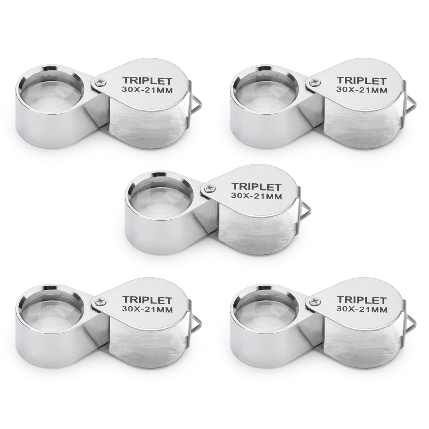 Rongon5 Pcs Mini 30X 21mm Jeweler Jeweler's Jewelry Loupe Magnifier Magnifying Glass Silver w/ Box