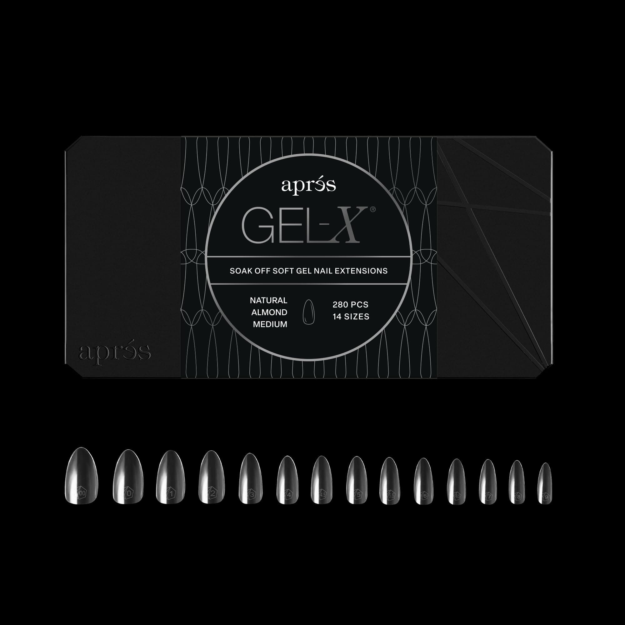 Apres Gel-X® Almond Box of Nail Tips | 280 Gel-X Tips, Soft Tips, 14 Sizes 00-9 | Half-sizes Included (Natural Almond Medium, 280 Count)