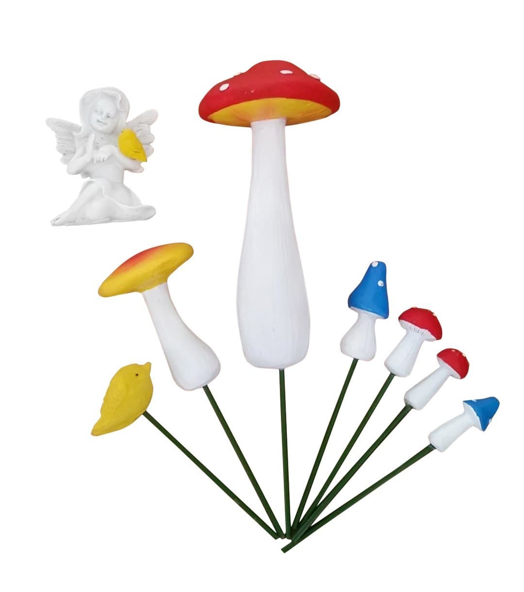 Fairy Garden Accessories | Durable, Multi-Piece Tiffany Fairy & Birds in The Peculiar Mushroom Patch, Hand-Painted