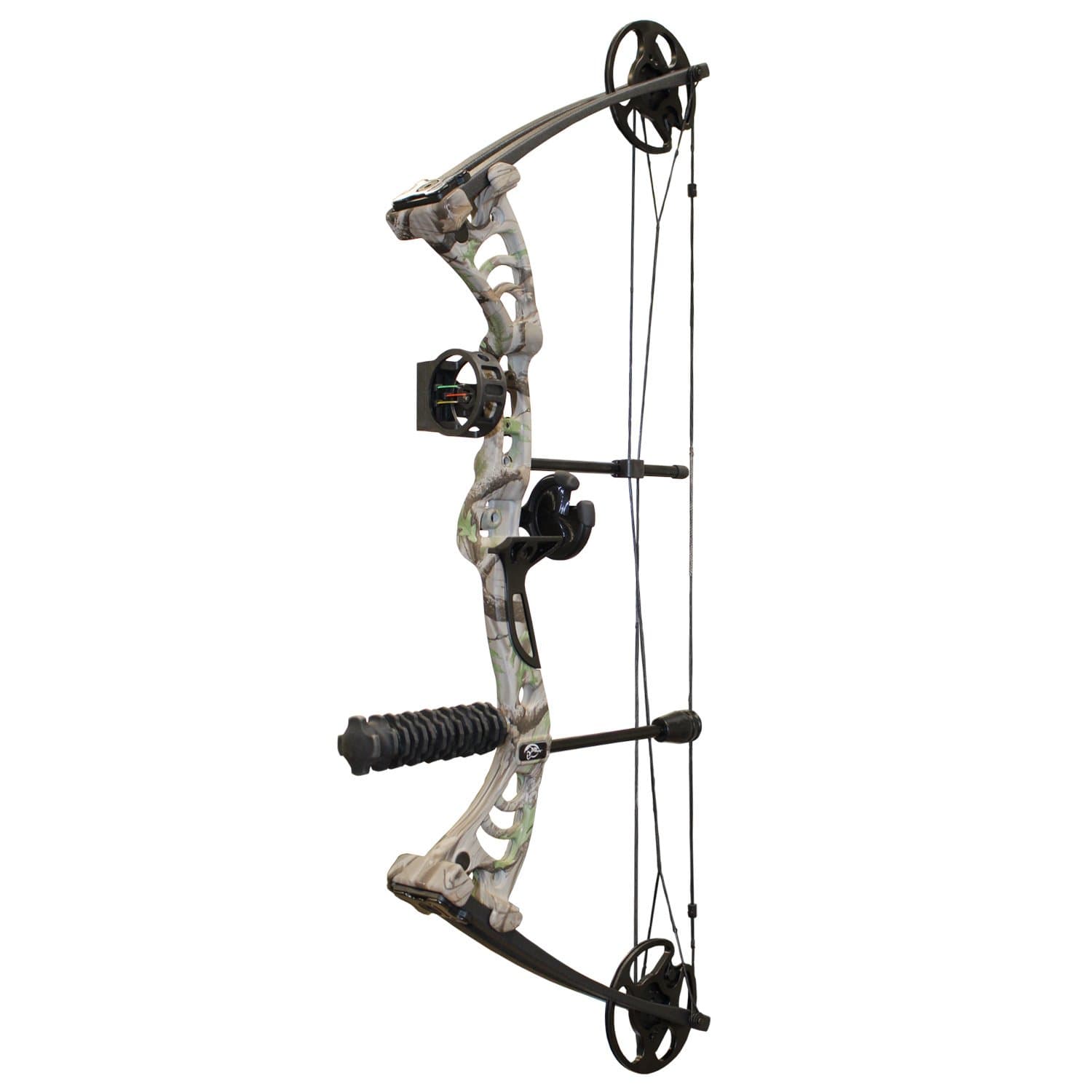 Electropolis Composite arch made up of Hellbow Aurora adjustable 30-55 LBS pulleys and an aperture of 19 to 29". For right-handed ones, camouflage color with multiple accessories.