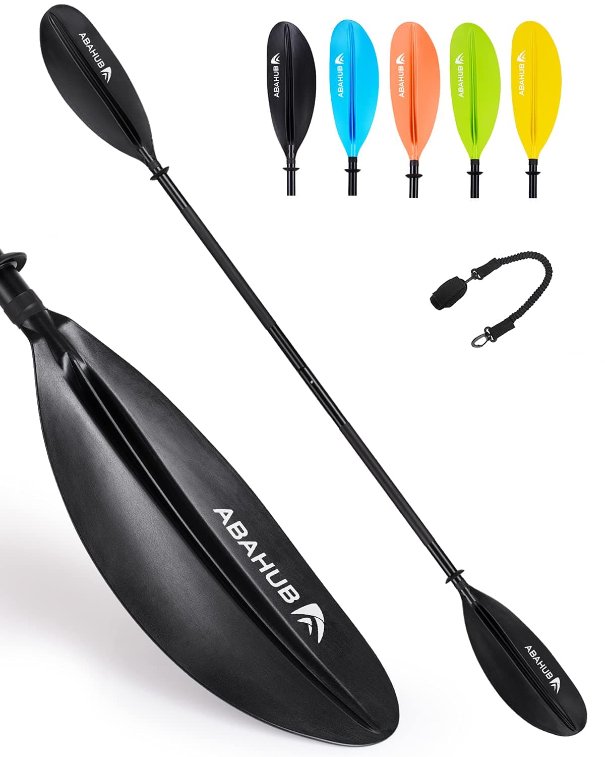 Abahub Kayak Paddle, 90.5 Inches Kayaking Oars for Boating, Canoeing with Extra Paddle Leash, Aluminum Alloy Shaft Black Plastic Blades
