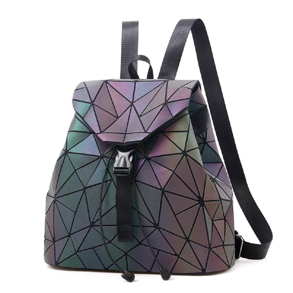 Geometric Backpack for Women Reflective Holographic Backpacks Luminous Shard Lattice Shoulder Bag Fashion Rucksack,